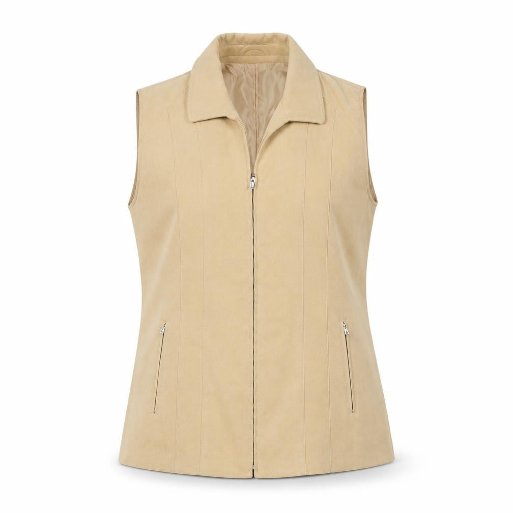 Alexara Women Beige Sleeveless Zip Waistcoat L Polyester Blend