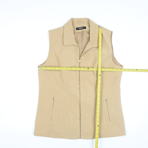 Alexara Women Beige Sleeveless Zip Waistcoat L Polyester Blend