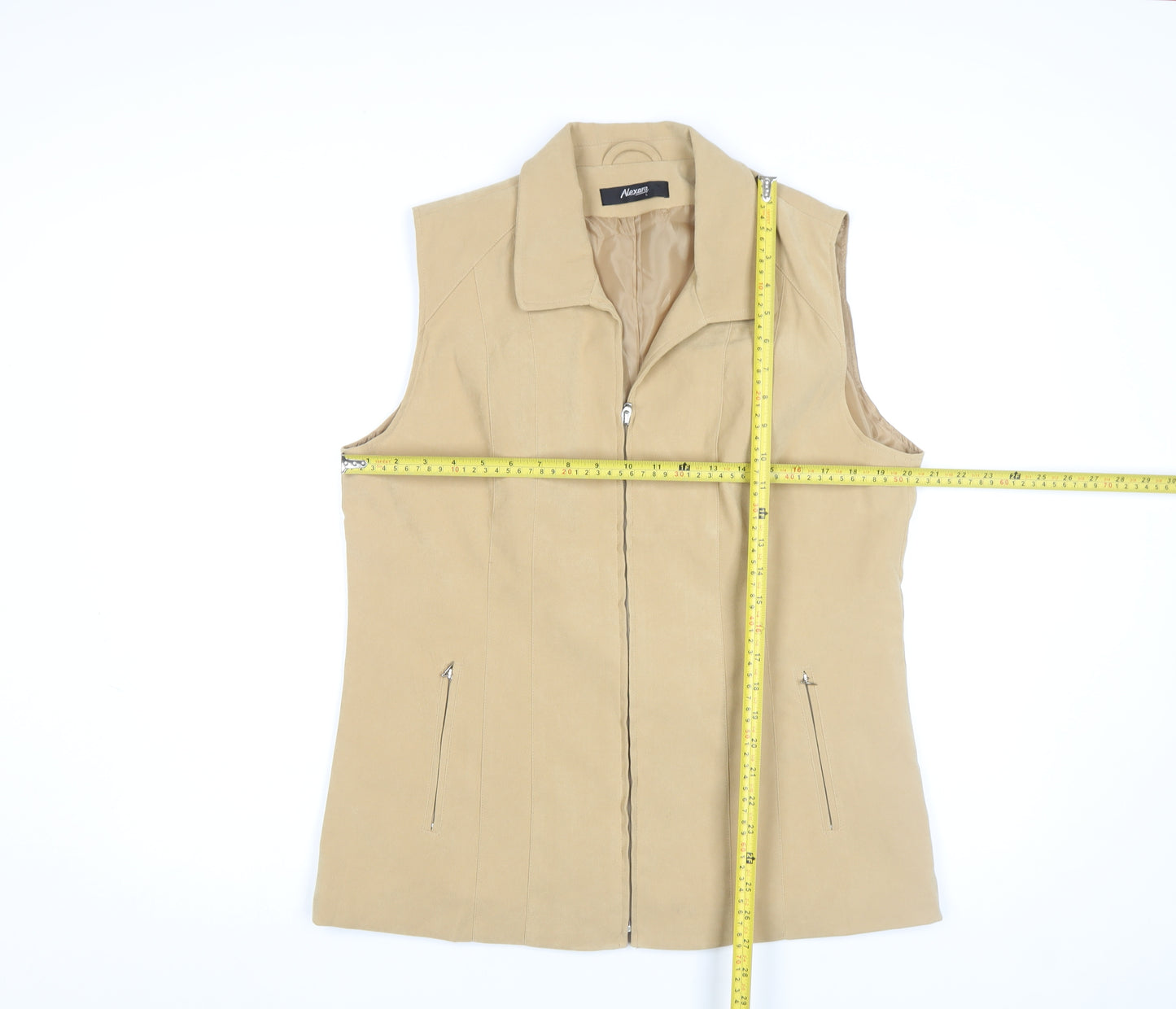 Alexara Women Beige Sleeveless Zip Waistcoat L Polyester Blend