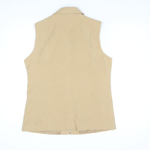 Alexara Women Beige Sleeveless Zip Waistcoat L Polyester Blend