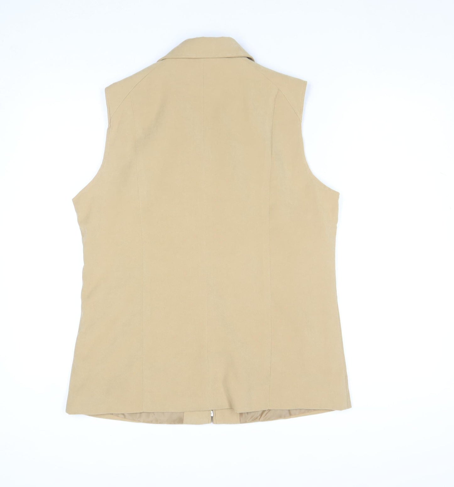 Alexara Women Beige Sleeveless Zip Waistcoat L Polyester Blend