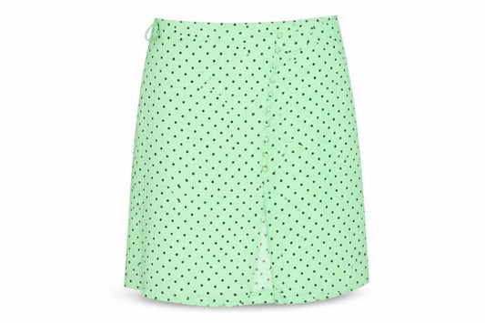 Front view of Zara Women's Green Polka Dot Wrap Midi Skirt, size M