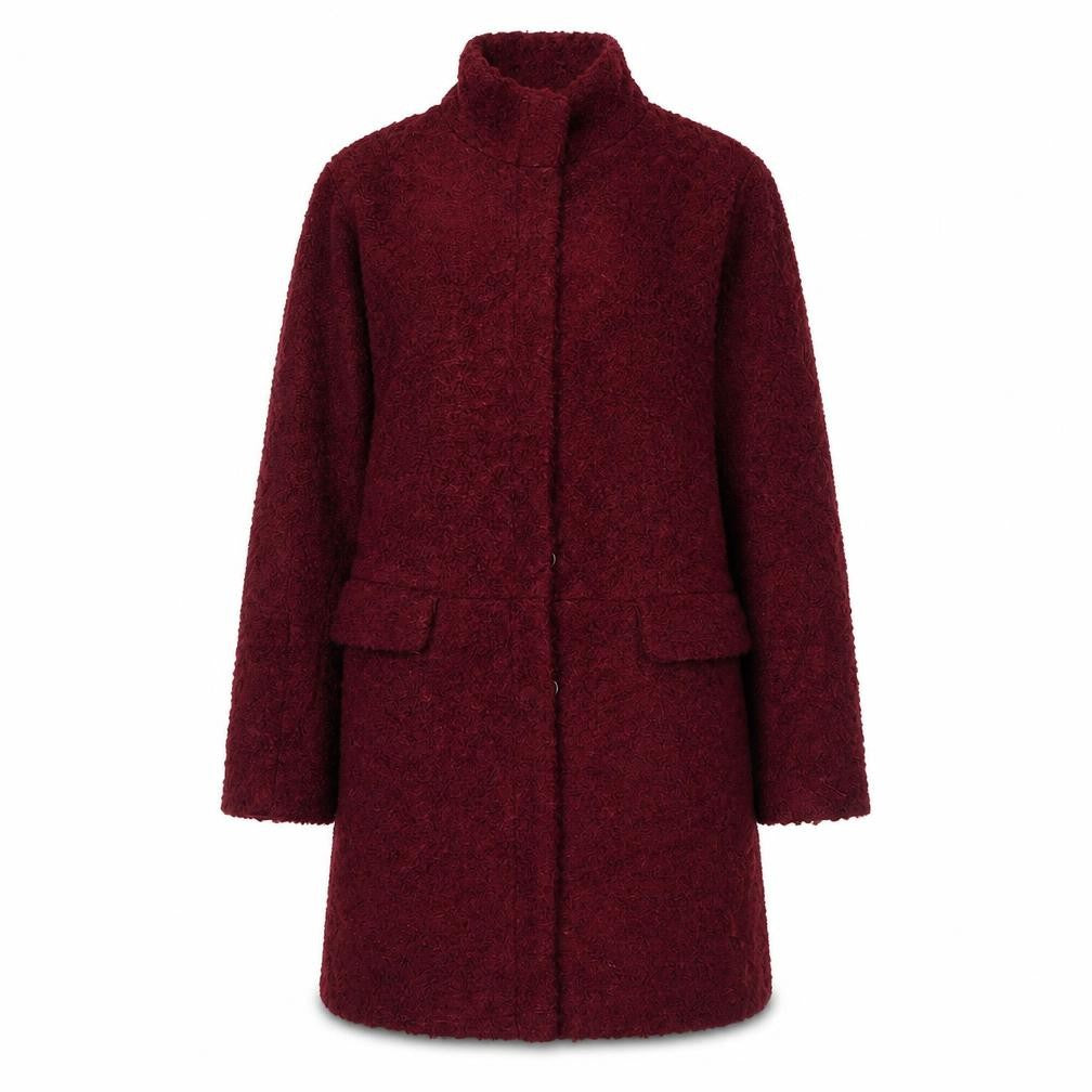 Front view of Monsoon Women Red Wool Blend Mid-Length Overcoat, size 8