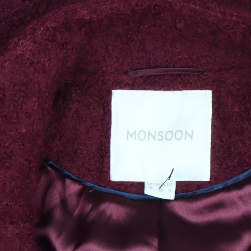 Monsoon Women Red Wool Blend Mid-Length Overcoat Size 8