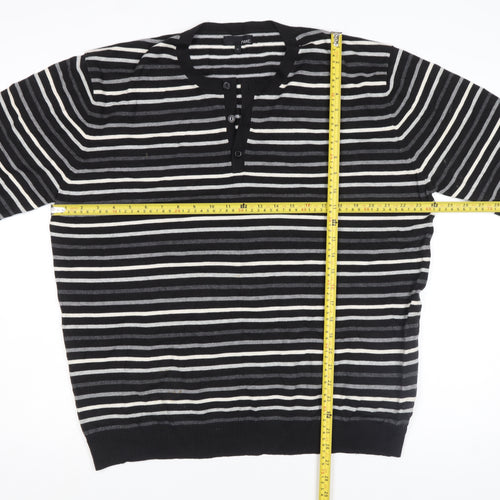 Next Men's Black Striped Henley Jumper XL Cotton Blend Long Sleeve