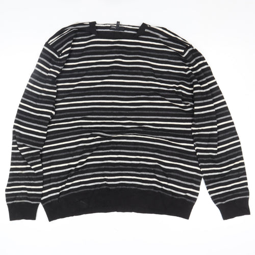 Next Men's Black Striped Henley Jumper XL Cotton Blend Long Sleeve