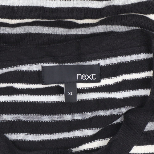 Next Men's Black Striped Henley Jumper XL Cotton Blend Long Sleeve