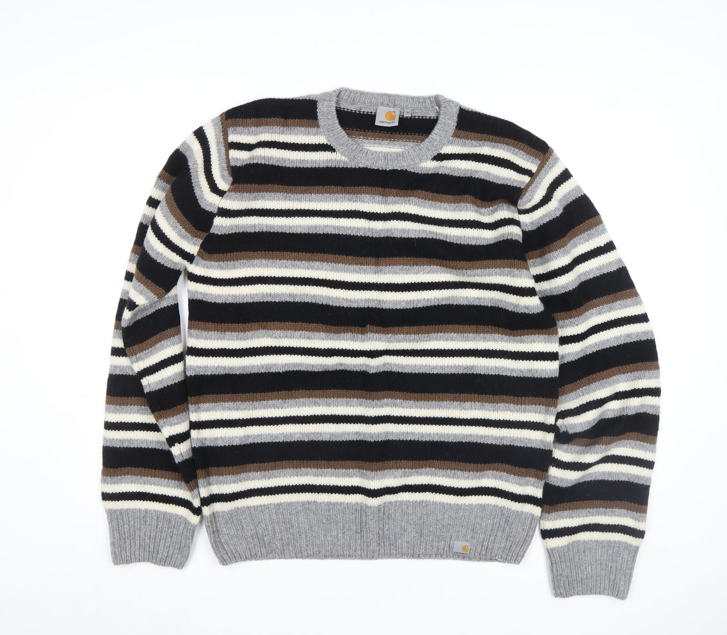 Carhartt Men's Black Striped Wool Crew Neck Jumper XL