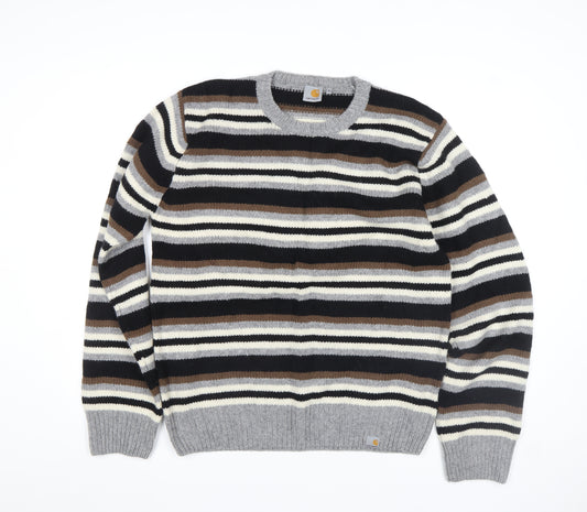 Carhartt Men's Black Striped Wool Crew Neck Jumper XL