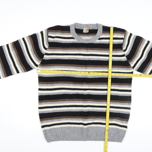 Carhartt Men's Black Striped Wool Crew Neck Jumper XL