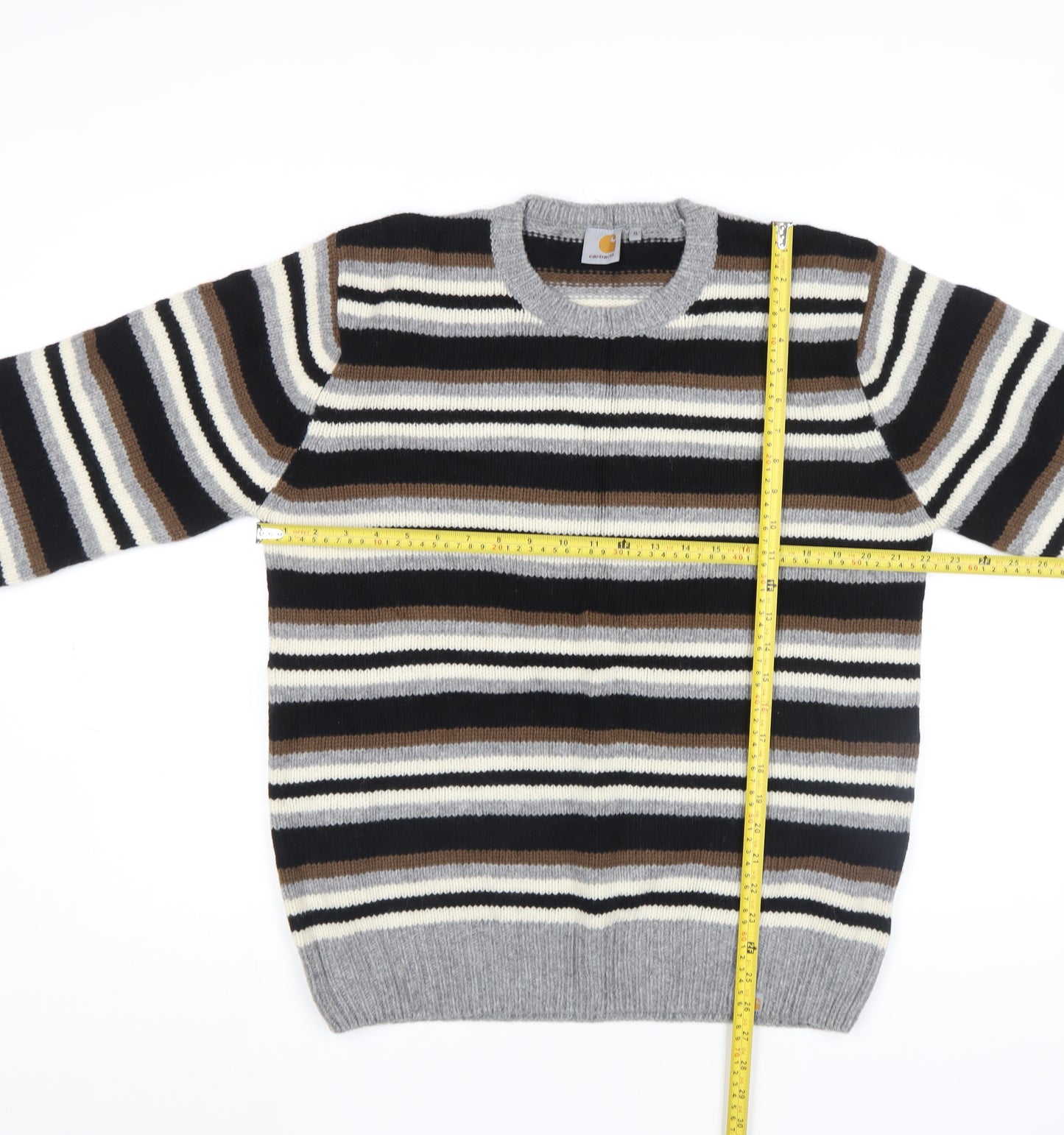 Carhartt Men's Black Striped Wool Crew Neck Jumper XL