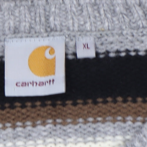 Carhartt Men's Black Striped Wool Crew Neck Jumper XL