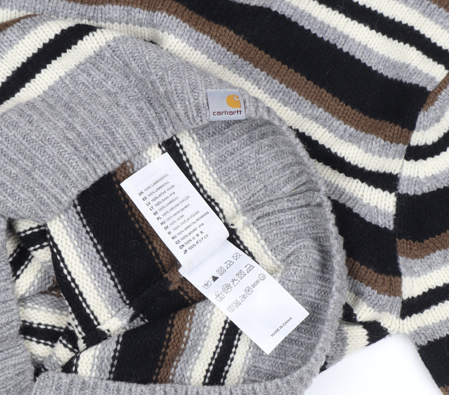 Carhartt Men's Black Striped Wool Crew Neck Jumper XL