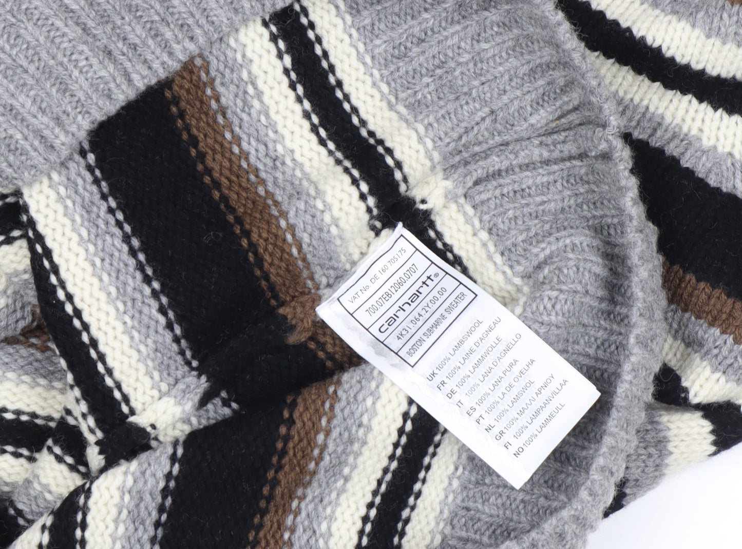 Carhartt Men's Black Striped Wool Crew Neck Jumper XL