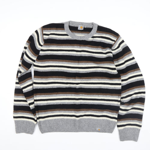 Carhartt Men's Black Striped Wool Crew Neck Jumper XL