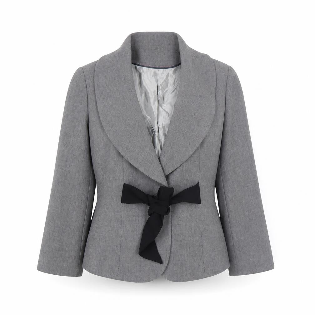 Front view of Marks & Spencer Women’s Grey Bow Blazer UK 14 Formal Jacket
