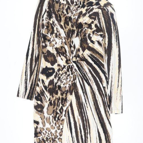 Fran Jane Womens Brown Animal Print Bodycon Dress Size 8