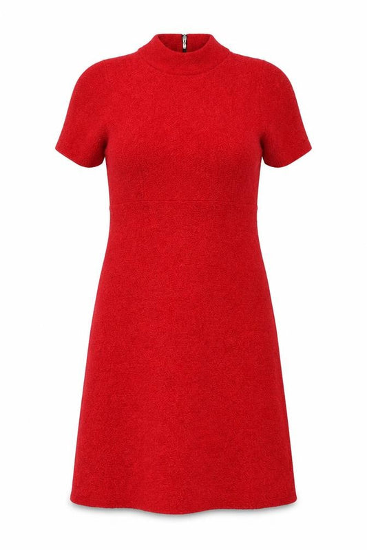 Front view of Monari Women's Red Knit Shift Dress, size 6, Short Sleeve Zip