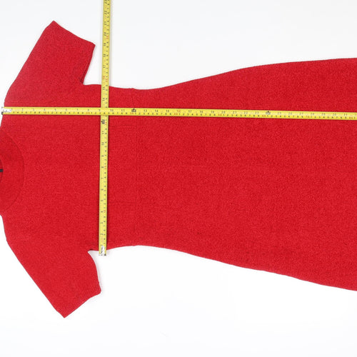 Monari Women's Red Knit Shift Dress Size 6 Short Sleeve Zip