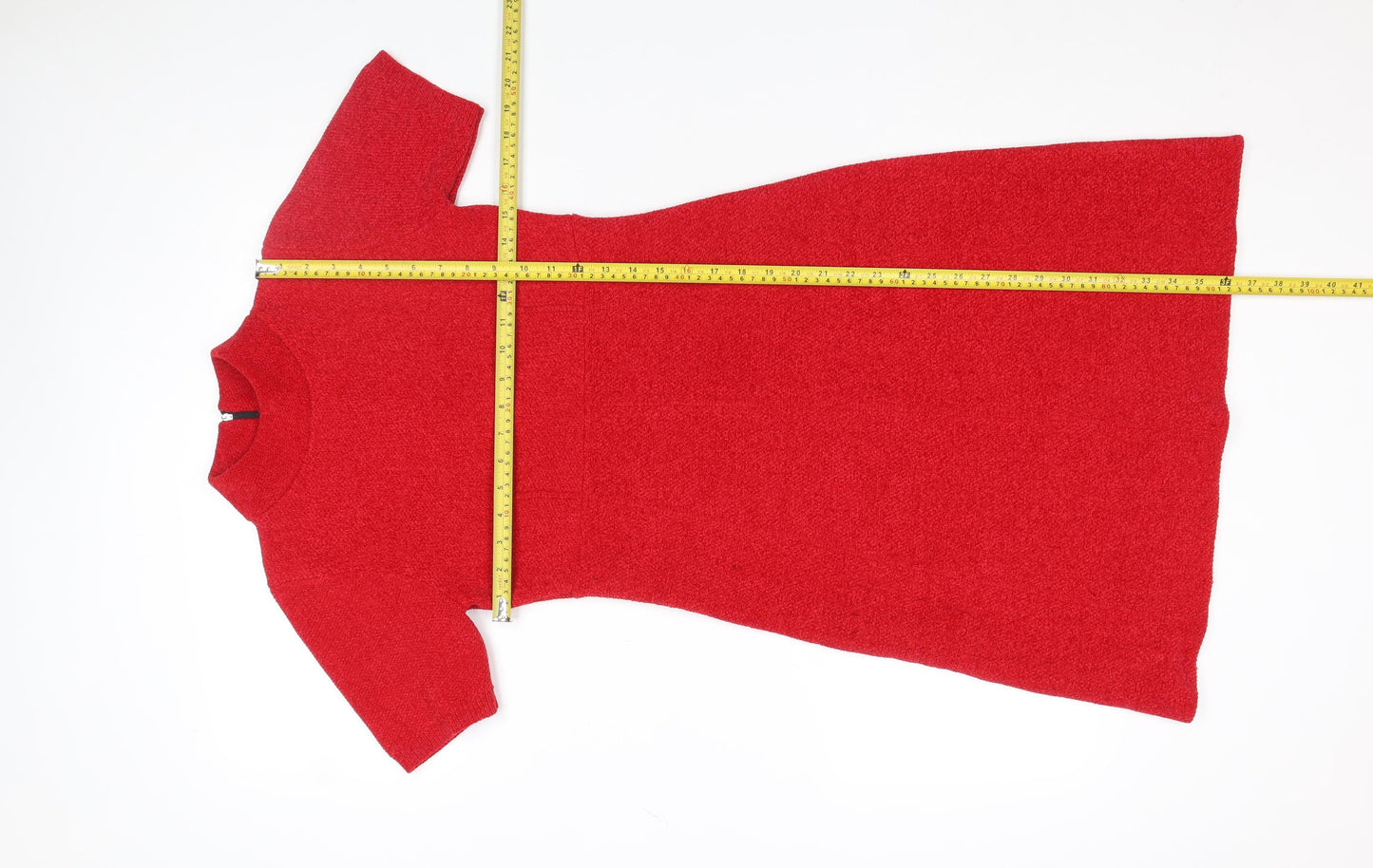 Monari Women's Red Knit Shift Dress Size 6 Short Sleeve Zip