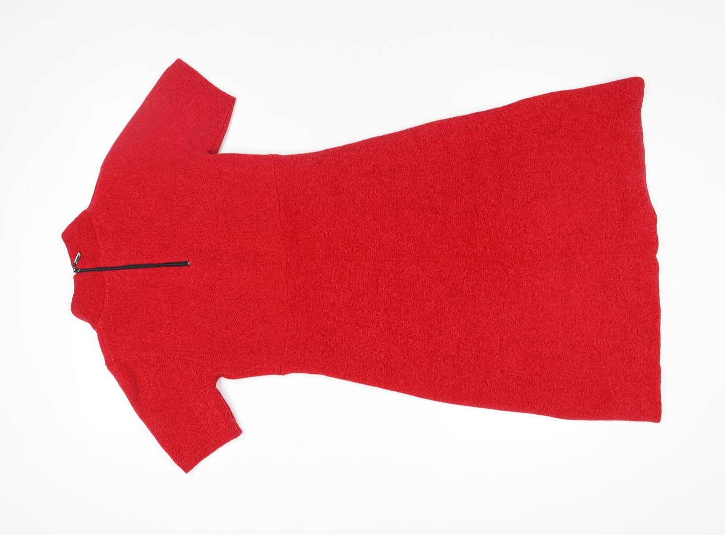 Monari Women's Red Knit Shift Dress Size 6 Short Sleeve Zip