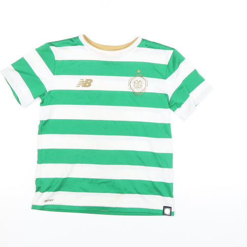 New Balance Boys Green Football Jersey 6-7 Years Celtic Striped Shirt