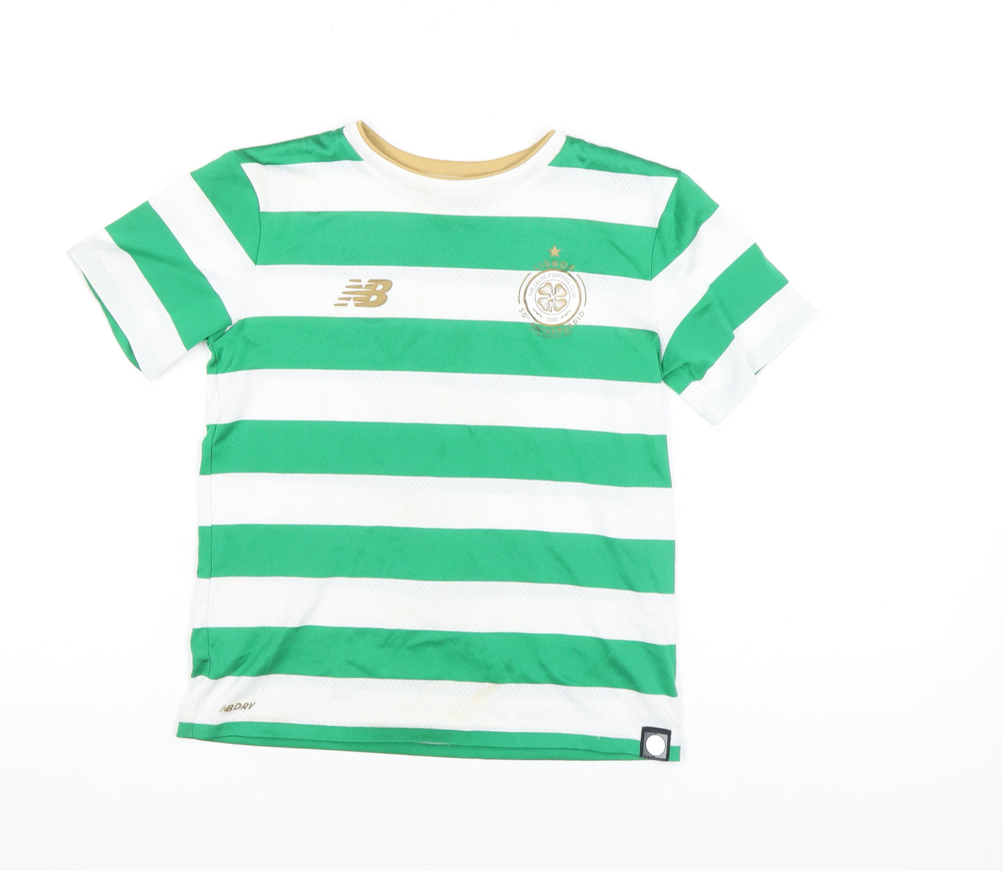 New Balance Boys Green Football Jersey 6-7 Years Celtic Striped Shirt