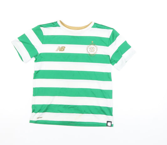 New Balance Boys Green Football Jersey 6-7 Years Celtic Striped Shirt