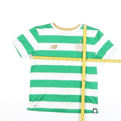 New Balance Boys Green Football Jersey 6-7 Years Celtic Striped Shirt