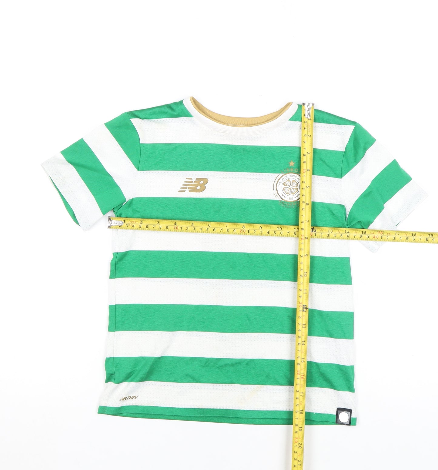 New Balance Boys Green Football Jersey 6-7 Years Celtic Striped Shirt