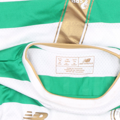 New Balance Boys Green Football Jersey 6-7 Years Celtic Striped Shirt