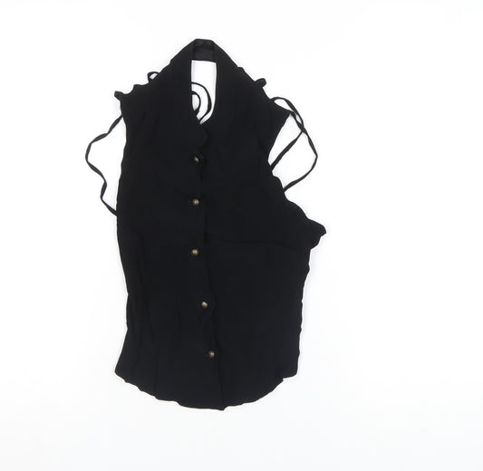 Wallis Women’s Black Halter Neck Sleeveless Button Blouse Size 12