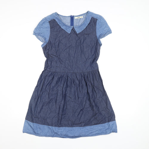 Oasis Women Blue Chambray Fit & Flare Collared Dress Size 10