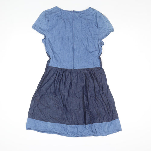 Oasis Women Blue Chambray Fit & Flare Collared Dress Size 10