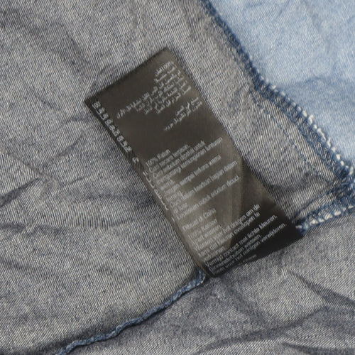 Oasis Women Blue Chambray Fit & Flare Collared Dress Size 10