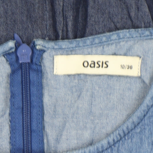 Oasis Women Blue Chambray Fit & Flare Collared Dress Size 10