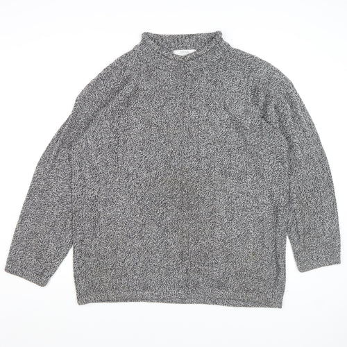 St Bernard Men Grey XL Acrylic Cable-Knit Mock Neck Jumper