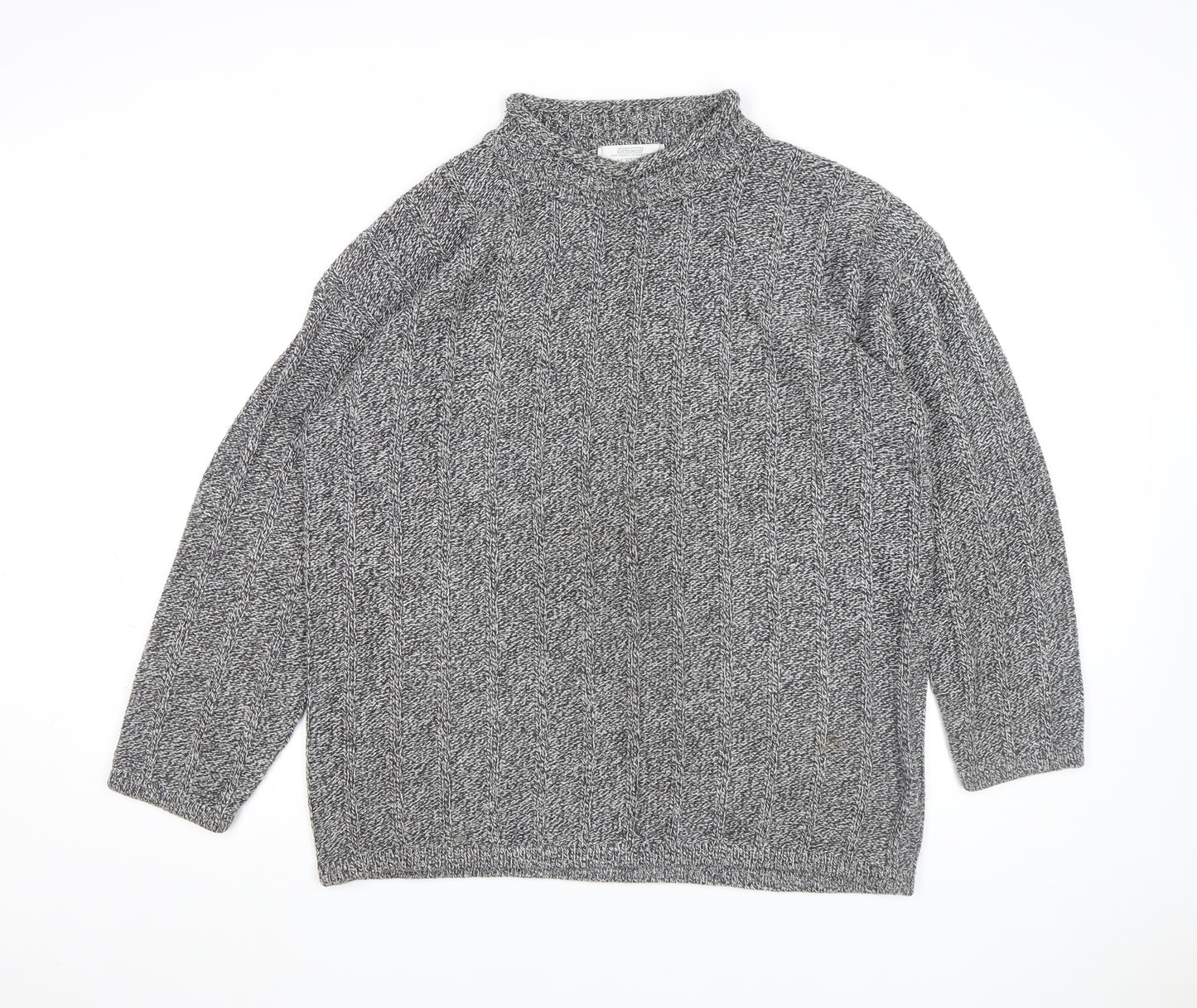 St Bernard Men Grey XL Acrylic Cable-Knit Mock Neck Jumper