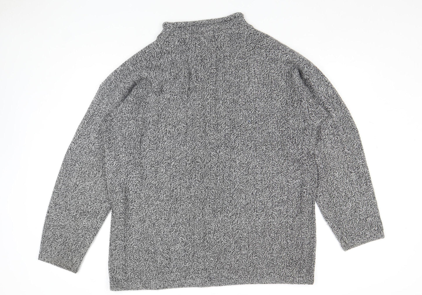 St Bernard Men Grey XL Acrylic Cable-Knit Mock Neck Jumper
