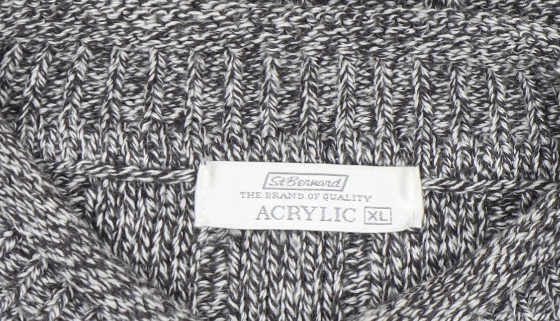 St Bernard Men Grey XL Acrylic Cable-Knit Mock Neck Jumper