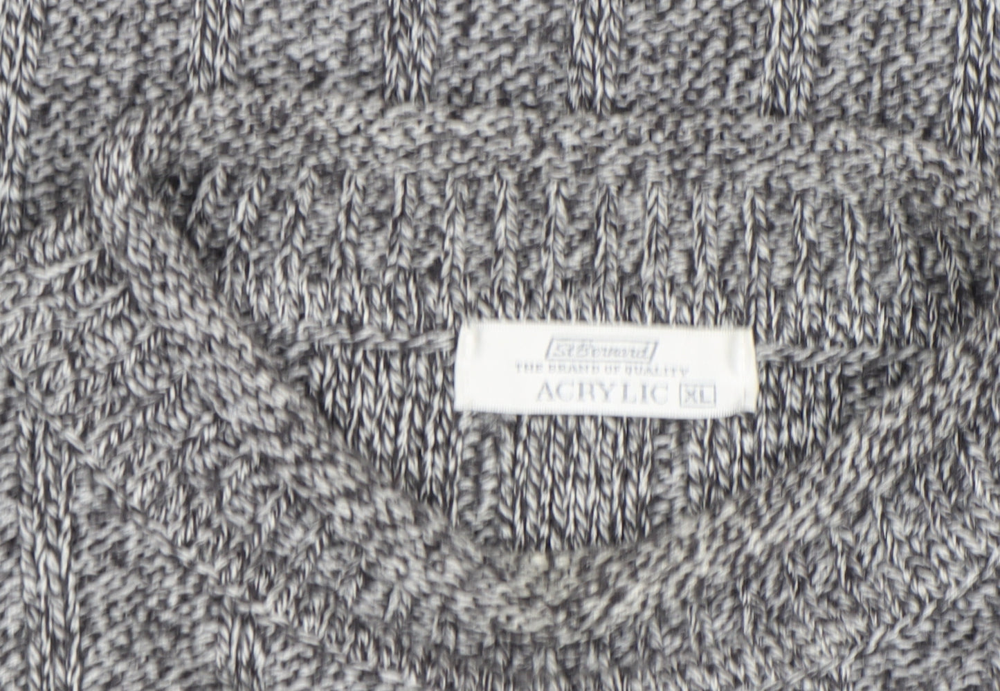 St Bernard Men Grey XL Acrylic Cable-Knit Mock Neck Jumper