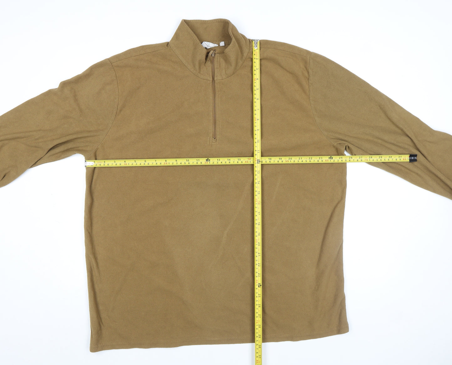 Mountain Warehouse Men Brown Fleece 1/4 Zip Pullover L Long Sleeve