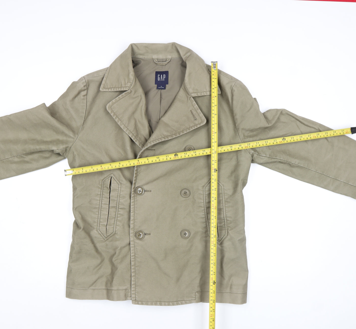 GAP Men's Beige Cotton Pea Coat Jacket M Button Casual Wear