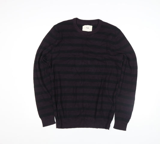 Folk Men's Purple Striped Cotton Crew Neck Jumper Size XL