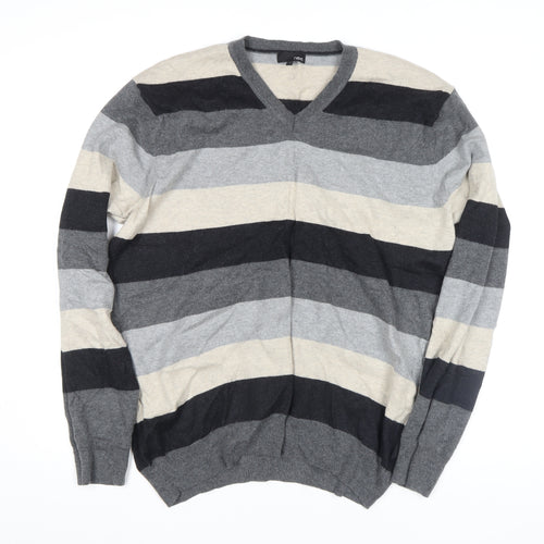 Next Men's Multicoloured L V-Neck Striped Cotton Wool Jumper