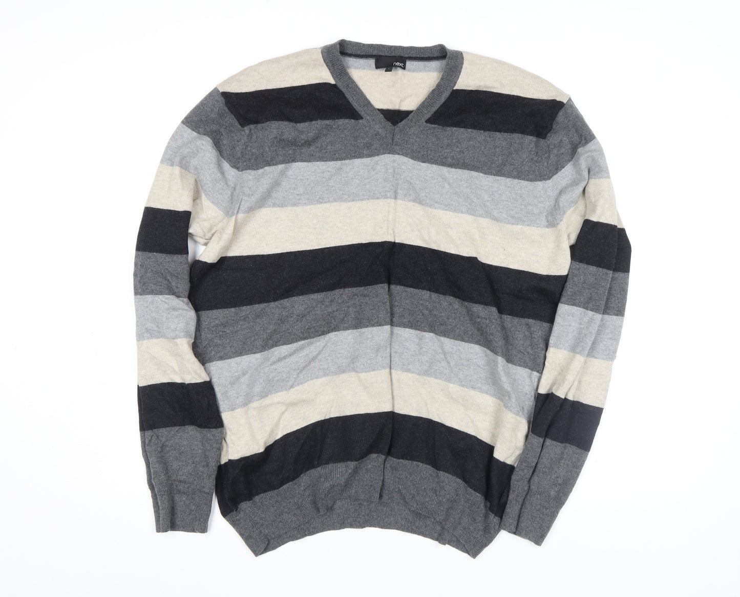 Next Men's Multicoloured L V-Neck Striped Cotton Wool Jumper