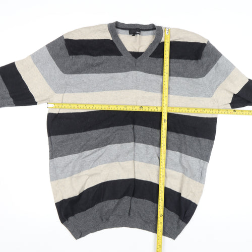 Next Men's Multicoloured L V-Neck Striped Cotton Wool Jumper