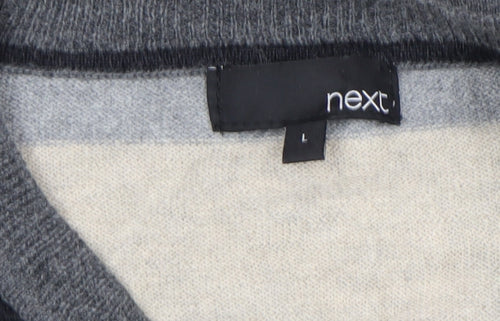 Next Men's Multicoloured L V-Neck Striped Cotton Wool Jumper