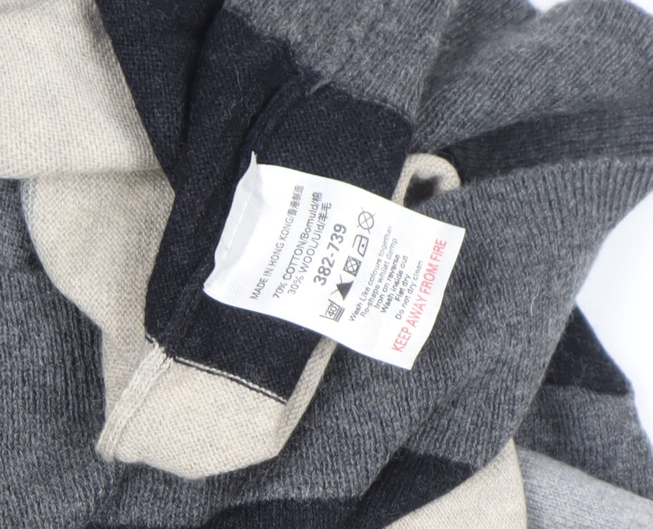 Next Men's Multicoloured L V-Neck Striped Cotton Wool Jumper