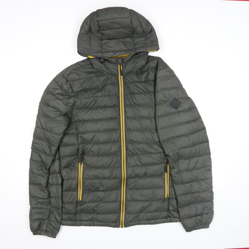 Next Men's Green Puffer Jacket Hooded Medium Down Lightweight